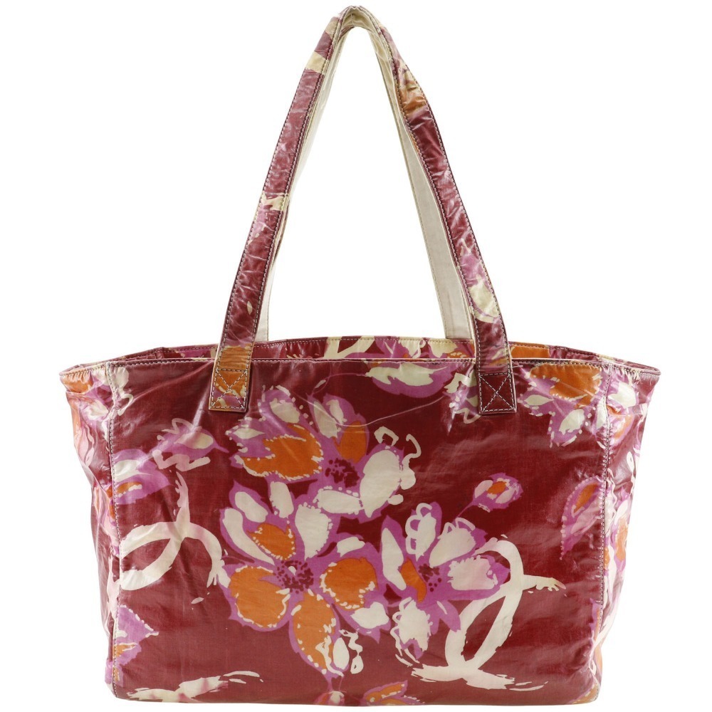 CHANEL High Summer Tote Bag Flower Nylon Red Shoulder Handbag